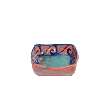 Square Dessert Bowl (5 inch) - Green with Blue Wave on Watermelon
